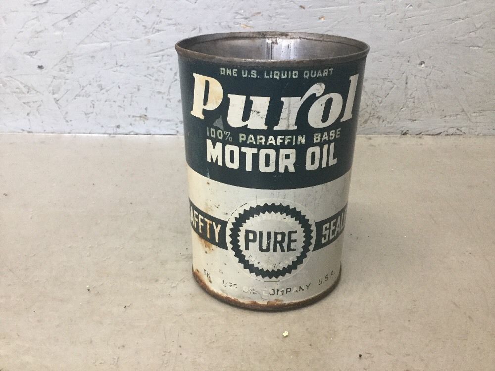 Piston Index - Pure Oil Company Purol Motor Oil Can Empty One Quart Collectible Vintage
